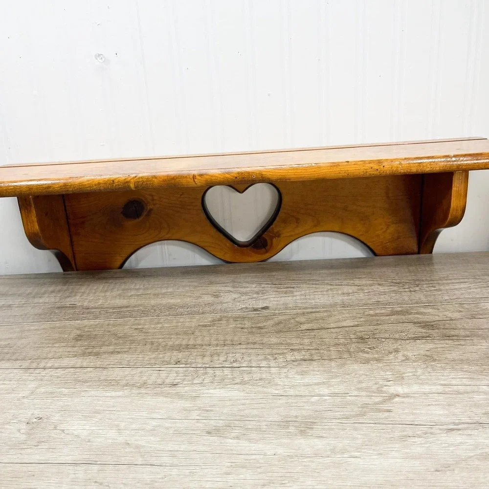 Mid-Century Modern Heart Cutout Shelf - Vintage Wooden Curio